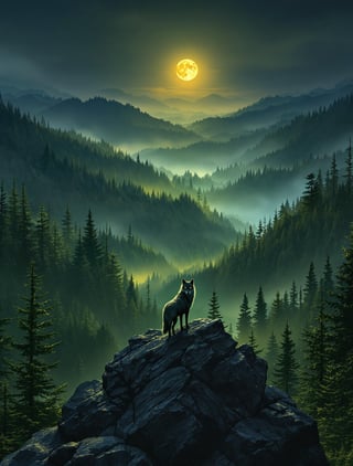 Lone Wolf in Moonlit Forest