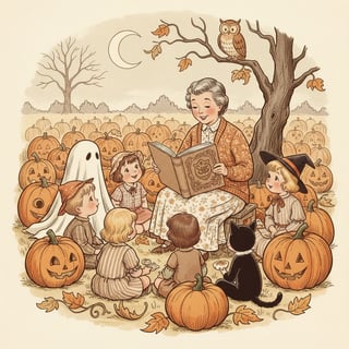 1940s Vintage Children Halloween Illustration