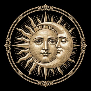 Sun and Moon Copperplate Engraving