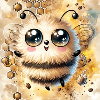 Whimsical Cartoon Bee with Morning Fuzz