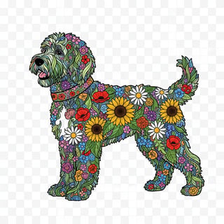 Boho Floral Bernedoodle Illustration