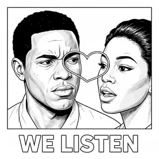 Black and White Line Art Listening