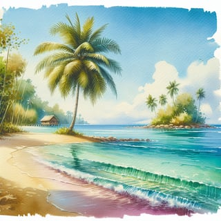 Serene Tropical Beach Watercolor