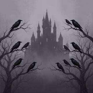 Gothic Castle Silhouette with Crows