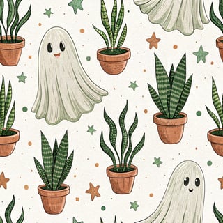 Whimsical Ghost with Snake Plant