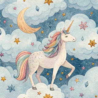 Whimsical Unicorn Cloudscape Pattern