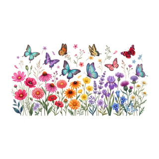 Vintage Butterfly & Wildflower Illustration