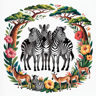 Central Zebras in Colorful African Circle