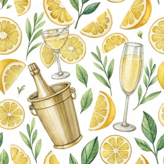 Watercolor Lemon & Champagne Pattern