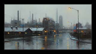 Abstract Industrial Skyline in Rain