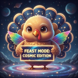 Chibi Turkey with Cosmic Feather Wings