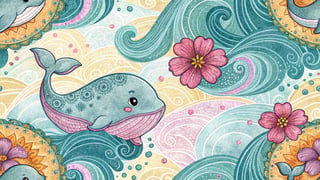 Vibrant Baby Whale with Mandala Waves