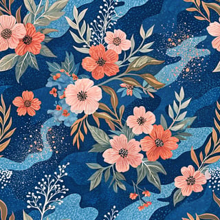 Cobalt Blue Camouflage with Neon Florals