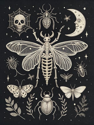 Vintage Halloween Insects Illustration