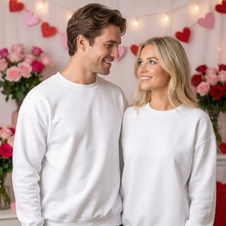 Couple in White Sweatshirts for Valentine's