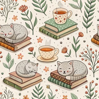 Cozy Cats and Tea Pattern