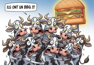 Funny Cartoon Cows in Panic