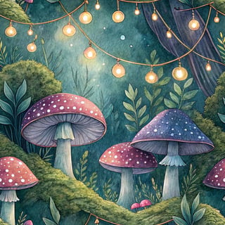 Whimsical Watercolor Jewel Tone Mushrooms