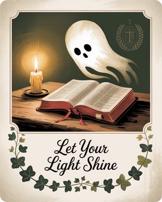 Ghost Silhouette Behind Bible Candlelight