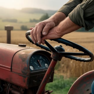 Old Tractor with Multigenerational Hands