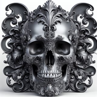 Ornate Metallic Skull with Baroque Patterns