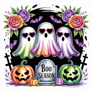 Watercolor Ghost Friends with Halloween Theme