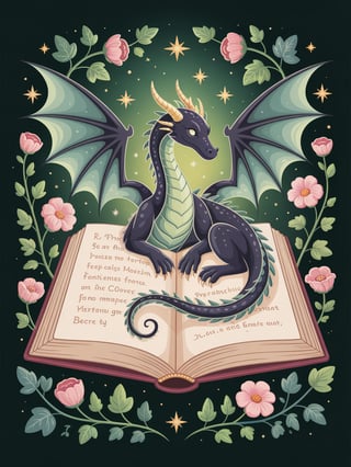 Elegant Black Dragon on Magical Book