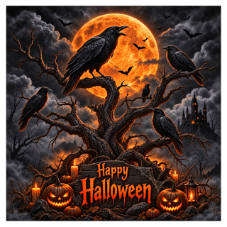 Moonlit Halloween Crows