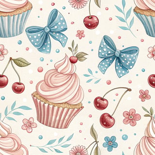 Seamless Cherry Dessert Pattern