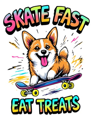 Corgi Skateboarding Illustration