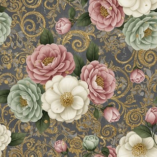 Vintage Floral Pattern with Camellias