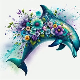 Stylized Floral Dolphin Illustration