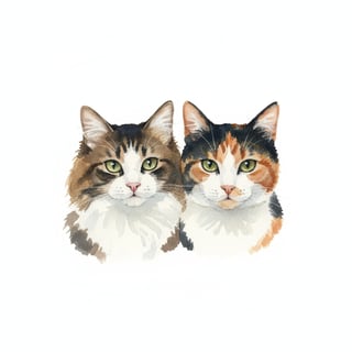 Watercolor Portrait of Two Cats