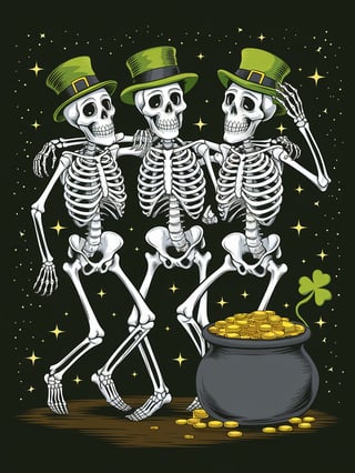 Skeletons Dancing Under a Starry Night