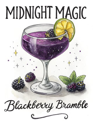 Midnight Magic Cocktail Illustration