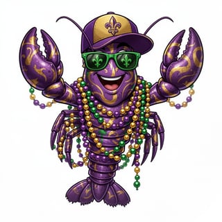 Vivid Mardi Gras Crawfish Illustration