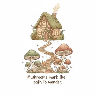 Cottagecore Mushroom Path Illustration