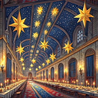 Majestic Great Hall with Floating Stars