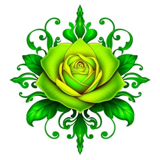 Symmetrical Fantasy Green Rose Illustration