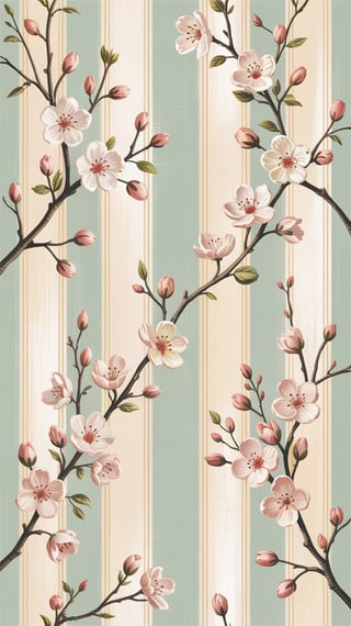 Vintage Floral Mint Striped Wallpaper