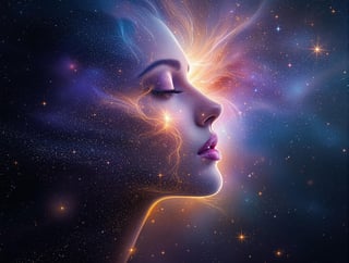Ethereal Woman Merging with Galaxy