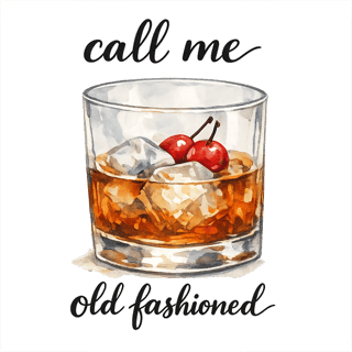 Watercolor Whiskey Glass with Cherries