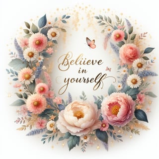 Pastel Floral Wreath with Inspirational Quote