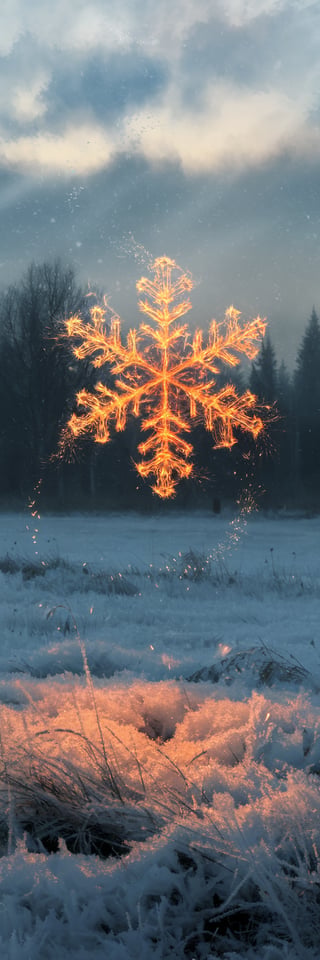 Fiery Snowflake in Winter's Embrace