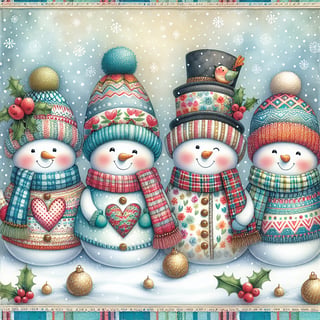 Whimsical Winter Snowmen Scene