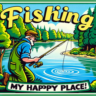 Fishing My Happy Place Cartoon Design