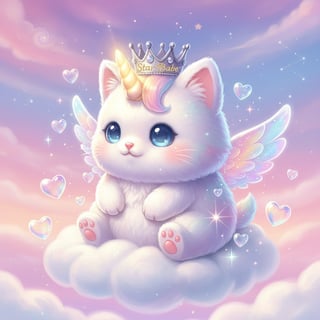 Chibi Unicorn Cat with Holographic Wings
