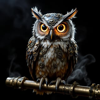 Steampunk Owl with Gears and Steam