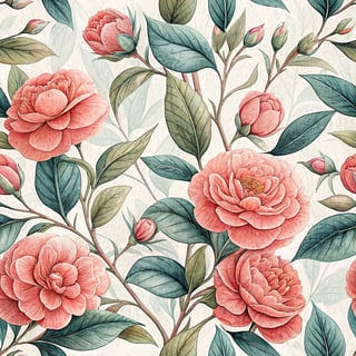 Coral Pink Camellia Pattern
