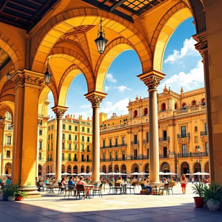 Sunlit Plaza Mayor in Salamanca